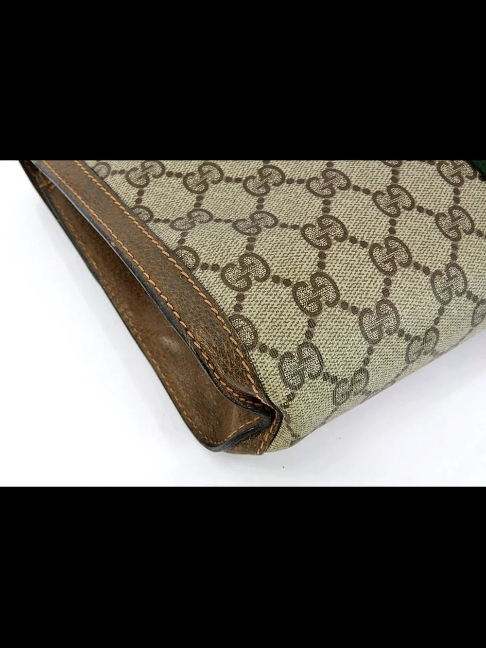 Gucci Monogram Clutch with Signature Green and Red Web Stripe
